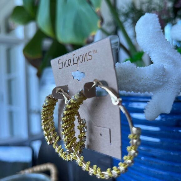 Yellow Chain Wrapped Hoops Erica Lyons Earrings $16ea / 3 for $25 - Picture 3 of 9